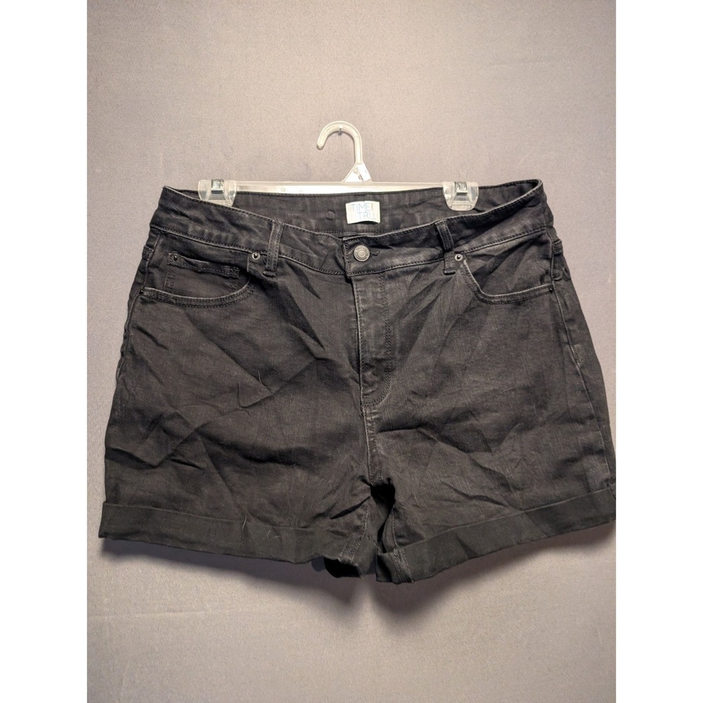 Time And Tru Shorts Womens 14 Black Denim Stretch Cuffed Hem Casual Summer Wear